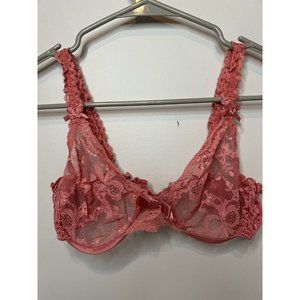 VIntage 80s Victoria's Secret Gold Label Underwire Bra 34B Unlined Pink Lace
